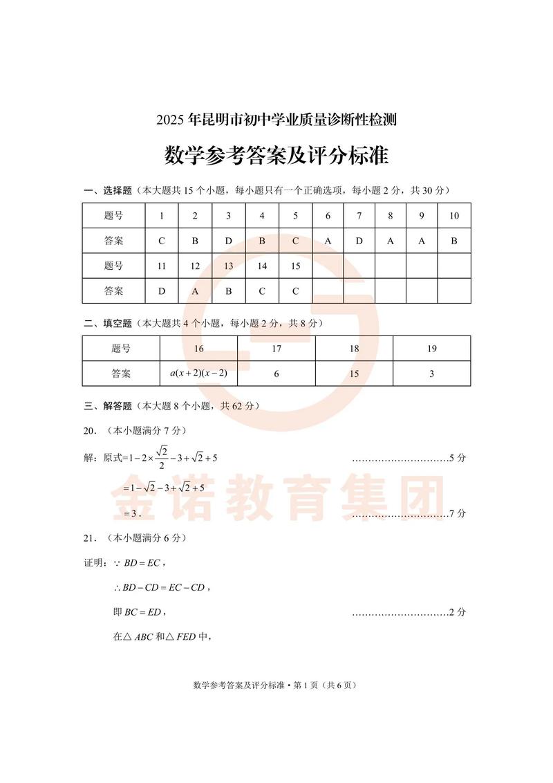 2025昆明七校联考数学难度如何？-第2张图片-泰美艺术培训