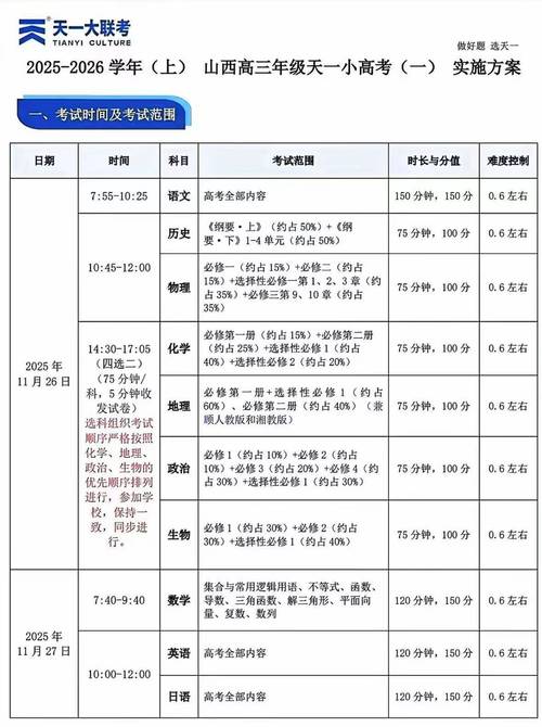 天一大联考2025具体时间安排何时公布？-第1张图片-泰美艺术培训