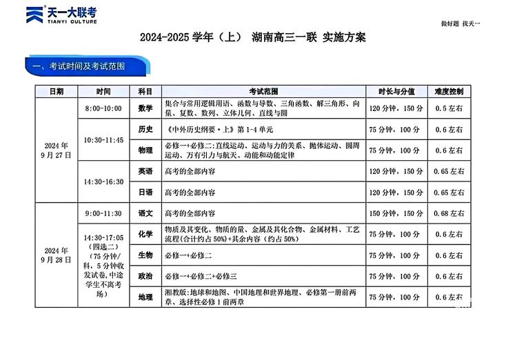 天一大联考2025具体时间安排何时公布？-第3张图片-泰美艺术培训