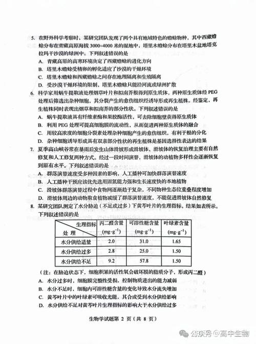 全国大联考2025生物-第2张图片-泰美艺术培训