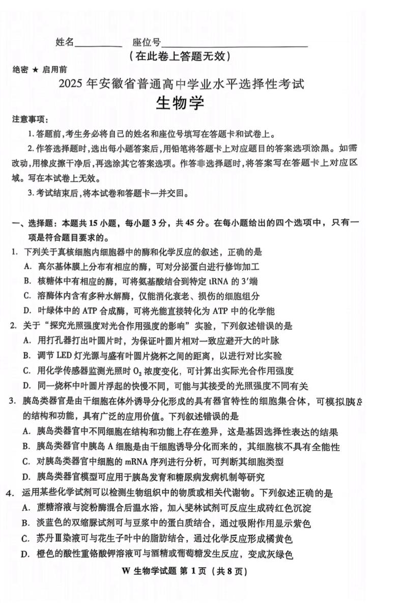 2025安徽省联考考题-第3张图片-泰美艺术培训